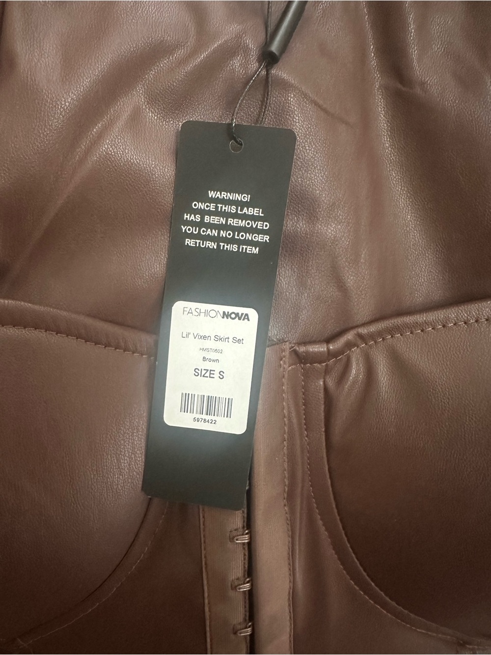 Fashion Nova Brown Faux Leather Corset Long-Sleeve Set - Picture 3 of 3